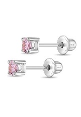ravishing silver 3mm pink cz birthstone baby earrings